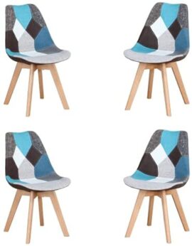 Lot de 4 chaises de salle à manger ergonomiques simples en coton et lin Patchwork bois massif Coussin éponge pour cuisine, salon, bureau (bleu, 4) Lot de 4 chaises de salle à manger ergonomiques simples en coton et lin Patchwork bois massif Coussin éponge pour cuisine, salon, bureau (bleu, 4)