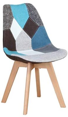 Lot de 4 chaises de salle à manger ergonomiques simples en coton et lin Patchwork bois massif Coussin éponge pour cuisine, salon, bureau (bleu, 4) Lot de 4 chaises de salle à manger ergonomiques simples en coton et lin Patchwork bois massif Coussin éponge pour cuisine, salon, bureau (bleu, 4) 4