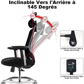 HomeGoGo Chaise de Bureau, Fauteuil d’Ordinateur Ergonomique en Maille Siège Réglable Maison Chaise Exécutive avec Appui-tête Accoudoir Fauteuil Pivotant pour Hommes Femmes, Charge 150kg, LJ-2033A HomeGoGo Chaise de Bureau, Fauteuil d’Ordinateur Ergonomique en Maille Siège Réglable Maison Chaise Exécutive avec Appui-tête Accoudoir Fauteuil Pivotant pour Hommes Femmes, Charge 150kg, LJ-2033A 5