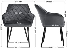 SONGMICS Chaises de Salle à Manger, Lot de 2, Fauteuils, Sièges rembourrées, accoudoirs, Largeur d’Assise 49 cm, Pieds en métal, Velours, Charge 110 kg, pour Salon, Chambre, Gris LDC088G02 SONGMICS Chaises de Salle à Manger, Lot de 2, Fauteuils, Sièges rembourrées, accoudoirs, Largeur d’Assise 49 cm, Pieds en métal, Velours, Charge 110 kg, pour Salon, Chambre, Gris LDC088G02 7