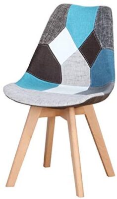 Lot de 4 chaises de salle à manger ergonomiques simples en coton et lin Patchwork bois massif Coussin éponge pour cuisine, salon, bureau (bleu, 4) Lot de 4 chaises de salle à manger ergonomiques simples en coton et lin Patchwork bois massif Coussin éponge pour cuisine, salon, bureau (bleu, 4) 5