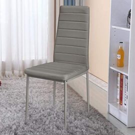 YIFAA Lot de 4 Chaises de Salle à Manger en Similicuir,Chaises de Cuisine avec Haut Dossier (4-Gris) YIFAA Lot de 4 Chaises de Salle à Manger en Similicuir,Chaises de Cuisine avec Haut Dossier (4-Gris) 3