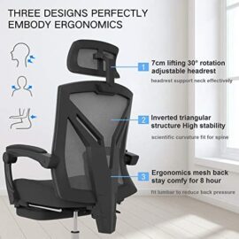 Hbada Chaise de Bureau en Maille Respirante, Fauteuil d’Ordinateur Ergonomique, Siège Pivotant avec Dossier Inclinable à 155°, Rotation à 360°, Appui-Tête et Hauteur Réglables, Noir(avec Repose-Pied) Hbada Chaise de Bureau en Maille Respirante, Fauteuil d’Ordinateur Ergonomique, Siège Pivotant avec Dossier Inclinable à 155°, Rotation à 360°, Appui-Tête et Hauteur Réglables, Noir(avec Repose-Pied) 2