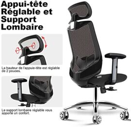 HomeGoGo Chaise de Bureau, Fauteuil d’Ordinateur Ergonomique en Maille Siège Réglable Maison Chaise Exécutive avec Appui-tête Accoudoir Fauteuil Pivotant pour Hommes Femmes, Charge 150kg, LJ-2033A HomeGoGo Chaise de Bureau, Fauteuil d’Ordinateur Ergonomique en Maille Siège Réglable Maison Chaise Exécutive avec Appui-tête Accoudoir Fauteuil Pivotant pour Hommes Femmes, Charge 150kg, LJ-2033A 3