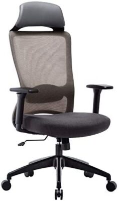 Amoiu Chaises de Bureau en Maille Tissu, Chaises Fauteuil Exécutif Accoudoirs Multi Fonction,Soutien Lombaire Ajustable, Siège Ergonomique Inclinable Appui,Gris