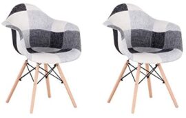 BenyLed Lot de 2 Chaises de Salle à Manger avec Accoudoirs en Tissu Patchwork avec Pieds en Bois de Hêtre Naturel Massif, Noir BenyLed Lot de 2 Chaises de Salle à Manger avec Accoudoirs en Tissu Patchwork avec Pieds en Bois de Hêtre Naturel Massif, Noir