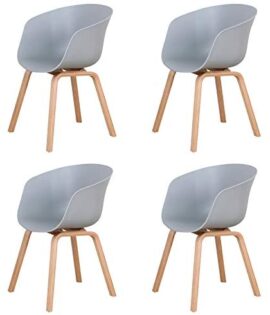 BenyLed Lot de 4 Chaises de Salle à Manger Scandinave Design Rétro Chaise D'appoint avec Pieds en Bois de Chêne et Assise en Polypropylène (Gris)