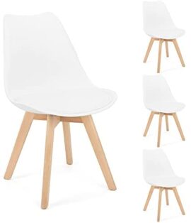 BlueOcean Lot de 4 chaises de salle à manger avec pieds en bois massif Style rétro classique Chaises rembourrées en cuir PU souple pour la maison, la cuisine, le café, le bureau