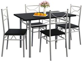 CASARIA Ensemble 5 pièces Paul Noir 1 Table 4 chaises MDF métal laqué Cuisine Ensemble Table et chaises pour Salle à Manger