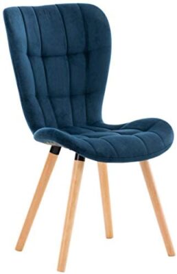 CLP Chaise De Salle A Manger Elda en Velours I Rembourrée Et Matelassée I Support en Bois I Style Moderne avec Surpiqûre I Resistance Et Stabili, Couleur:Bleu