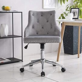 Chaise Bureau Enfant Garcon Ado Ergonomique en Velours Gris Fauteuil de Bureau Confortable sans Accoudoir Pivotant Chaise de Coiffeuse avec roulettes Hauteur Réglable