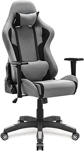 Chaise Gaming, Fauteuil Gaming en Tissu Racing Chaise de Bureau Ergonomique,Siège Pivotant Haut Dossier Inclinable (Gris)