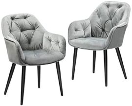 DICTAC Chaise de Salle à Manger lot de 2, Chaise de Cuisine Velours Chaise fauteuil de salle à manger en tissu, Gris Chaise rembourrée, Pieds en métal noir