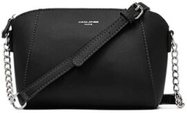 David Jones - Petit Sac Bandoulière Femme Trapèze - Sac à Main Chaîne Porté Epaule Cuir PU - Besace Sacoche Croisé Travers Pochette Soirée Mode Travail Shopping Elégant Tendance Chic - Noir