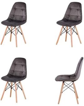 EDLMH Lot de 4 chaises de salle à manger ergonomiques en similicuir et velours avec cadre en métal et pieds en bois de hêtre pour salle à manger, bureau, salon, chambre, café (4, gris velours) EDLMH Lot de 4 chaises de salle à manger ergonomiques en similicuir et velours avec cadre en métal et pieds en bois de hêtre pour salle à manger, bureau, salon, chambre, café (4, gris velours)