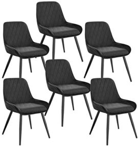 ELIGHTRY Lot de 6 Chaises de Salle à Manger Rétro Chaise de Cuisine avec Dossier Chaise de Salon Assise en Velours et Pieds en Métal,Noir