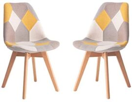 ELLEXIR Lot de 2 Chaises de Salle à Manger Lot de 2 en Lin,Chaise de Cuisine,Retro Patchwork Chaises,avec Base en Bois à Chevilles Patchwork Jaune ELLEXIR Lot de 2 Chaises de Salle à Manger Lot de 2 en Lin,Chaise de Cuisine,Retro Patchwork Chaises,avec Base en Bois à Chevilles Patchwork Jaune