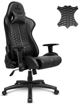 EMPIRE GAMING – Black Edition Chaise Gaming Fauteuil de Bureau Gamer -Cuir Véritable -Siège Ergonomique Coussin Lombaire Intégré -Dossier Inclinable Accoudoirs Réglable