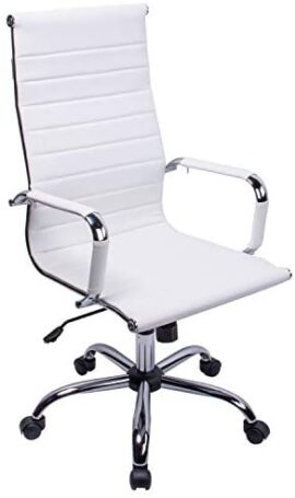 Exofcer Chaise de Bureau Blanc Cuir PU Haute Dossier incurvé Home Executive Ordinateur Pivotant Fauteuil de Bureau (Blanc)