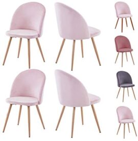 GOLDFAN Lot de 4 Chaises de Salle à Manger Fauteuil Rembourré Chaises en Velours Chaise de Cuisine Chaise de Salon avec Pieds en Métal Rose