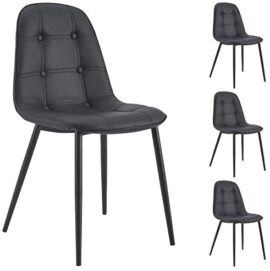 IDIMEX Lot de 4 chaises Alvaro pour Salle à Manger ou Cuisine avec 4 Pieds en métal Noir et Assise capitonnée, revêtement synthétique Noir IDIMEX Lot de 4 chaises Alvaro pour Salle à Manger ou Cuisine avec 4 Pieds en métal Noir et Assise capitonnée, revêtement synthétique Noir