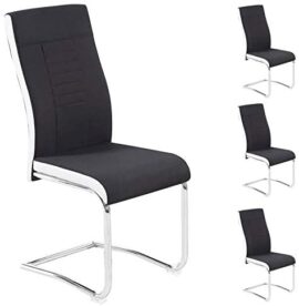 IDIMEX Lot de 4 chaises de Salle à Manger ou Cuisine Alba avec Assise rembourrée et piètement chromé, revêtement en Tissu Noir et Blanc IDIMEX Lot de 4 chaises de Salle à Manger ou Cuisine Alba avec Assise rembourrée et piètement chromé, revêtement en Tissu Noir et Blanc