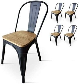 Kosmi – Lot de 4 Chaises Noires en métal et Bois Clair Style Industriel Factory en métal Noir Mat et Assise en Bois Clair Kosmi – Lot de 4 Chaises Noires en métal et Bois Clair Style Industriel Factory en métal Noir Mat et Assise en Bois Clair