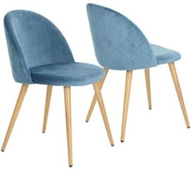 Lot de 2/4/6 Chaises en Velours Style Scandinave Pieds en Métal Chaise de Salle à Manger (Bleu, 2) Lot de 2/4/6 Chaises en Velours Style Scandinave Pieds en Métal Chaise de Salle à Manger (Bleu, 2)