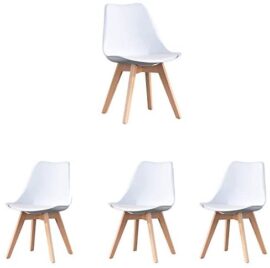 Lot de 4 Chaises Salle à Manger Scandinaves de Cuisine Rétro Rembourrée Chaise de Salle de Bureau Pieds en Bois de Chêne Massif et Coussin en Similicuir (Blanc) Lot de 4 Chaises Salle à Manger Scandinaves de Cuisine Rétro Rembourrée Chaise de Salle de Bureau Pieds en Bois de Chêne Massif et Coussin en Similicuir (Blanc)