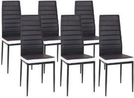 Lot de 6 chaises de Salle a Manger, Siege Rembourre Epais, Noir et Blanc Tampon (Noir-6-B)