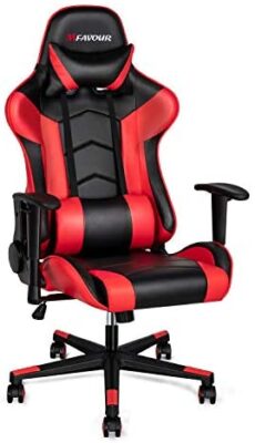 MFAVOUR Siège Gamer , Chaise Gaming en Cuir,Chaise de Bureau Pivotante, Fauteuil Gaming Ergonomique avec Appui-tête et Oreiller Lombaire, Siège Gaming avec 2D Accoudoirs