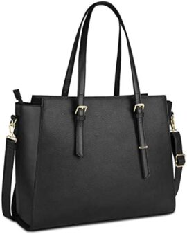 NEWHEY Sac Cabas Femmes Grand PU Cuir Sac de Cours Sac Ordinateur Portable Sac a Main pour Les Cours Lycee 15.6 Pouces Noir