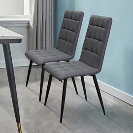 OFCASA Lot de 2 chaises de salle à manger en simili cuir gris avec dossier haut rembourré pour comptoir de cuisine, réception, bureau, restaurant, hôtel salon OFCASA Lot de 2 chaises de salle à manger en simili cuir gris avec dossier haut rembourré pour comptoir de cuisine, réception, bureau, restaurant, hôtel salon