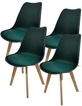 RED DECO Lot de 4 chaises de Salle à Manger scandinaves Pieds Bois hêtre LAGOM Assise Simili Cuir Vert foncé