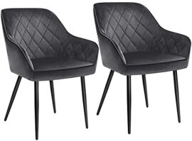 SONGMICS Chaises de Salle à Manger, Lot de 2, Fauteuils, Sièges rembourrées, accoudoirs, Largeur d’Assise 49 cm, Pieds en métal, Velours, Charge 110 kg, pour Salon, Chambre, Gris LDC088G02 SONGMICS Chaises de Salle à Manger, Lot de 2, Fauteuils, Sièges rembourrées, accoudoirs, Largeur d’Assise 49 cm, Pieds en métal, Velours, Charge 110 kg, pour Salon, Chambre, Gris LDC088G02