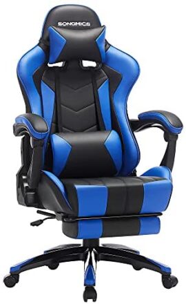 SONGMICS Fauteuil gamer, Chaise gaming, Siège de bureau ergonomique, repose-pieds télescopique, dossier réglable de 90° à 135°, accoudoirs synchronisés, charge 150 kg, Noir et Bleu RCG026B01