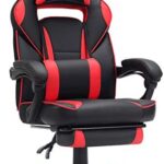 SONGMICS Fauteuil gamer, Chaise gaming, Siège de bureau réglable, avec repose-pieds télescopique, ergonomique, mécanisme basculent, appui-tête, support lombaire, charge 150 kg, Noir et rouge OBG73BRV1