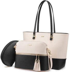 Sac a Main Femme Sac Bandouliere Sac élégant en PU Cuir Sacs Fourre-tout Sacs Portés Main de 3 pièces (A-beige-noir) Sac a Main Femme Sac Bandouliere Sac élégant en PU Cuir Sacs Fourre-tout Sacs Portés Main de 3 pièces (A-beige-noir)