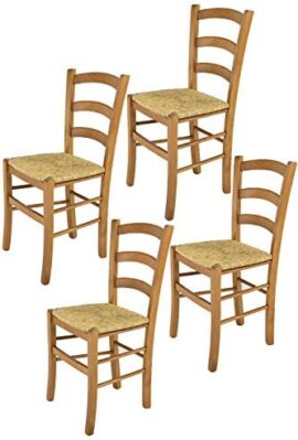 Tommychairs – Set 4 chaises Venice pour Cuisine, Bar et Salle à Manger, Robuste Structure en Bois de hêtre peindré en Couleur chêne et Assise en Paille Tommychairs – Set 4 chaises Venice pour Cuisine, Bar et Salle à Manger, Robuste Structure en Bois de hêtre peindré en Couleur chêne et Assise en Paille