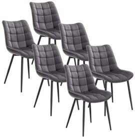 WOLTU 6X Chaise de Salle à Manger Chaise Design Moderne Assise en Velours Bien rembourrée Cadre en métal, Gris Foncé, BH142dgr-6