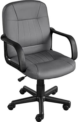 Yaheetech Chaise Bureau Fauteuil de Direction Ergonomique Hauteur Réglable Similicuir Pivotante Charge Max 136kg Gris