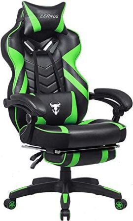 Zeanus Chaise Gaming pour Adultes, Fauteuil Gamer avec Massage, Chaise de Jeu avec Repose-Pieds, Inclinable Chaise Gaming, Haute Dossier Fauteuil de Jeu PC, Ergonomique Fauteuil Gaming (Vert)