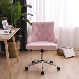 Zoyo Chaise Bureau Rose Ergonomique en Velours pour Filles Enfant Fauteuil de Bureau Pivotant Chaise Ordinateur avec roulettes Tabouret de Maquillage Hauteur Réglable Fonction D'inclinaison