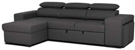 aquinos Confort24 John Canapé d'angle Convertible Reversible 3 Places ou 4 Places Chaise Longue d'angle Droit ou Gauche Appui-tête Réglable 2 Pouf Noir Salon Décoration Maison Similicuir