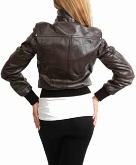 Femmes Bomber Veste en Cuir Véritable Court Décontractée Ajustement Mince Blouson Motto Marron Femmes Bomber Veste en Cuir Véritable Court Décontractée Ajustement Mince Blouson Motto Marron 2