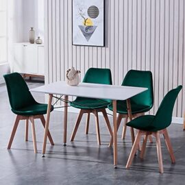 BenyLed Lot de 4 Chaises de Salle à Manger en Velours avec Assise Rembourrée et Pieds en Bois Idéal pour Salle à Manger, Salon, Chambre, etc. (Vert foncé) BenyLed Lot de 4 Chaises de Salle à Manger en Velours avec Assise Rembourrée et Pieds en Bois Idéal pour Salle à Manger, Salon, Chambre, etc. (Vert foncé) 5