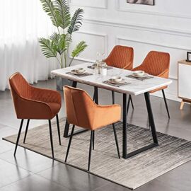 JYMTOM Lot de 2 Chaises en Velours au Style Moderne avec Dossier et Accoudoirs et Des Pieds en Métal (Orange) JYMTOM Lot de 2 Chaises en Velours au Style Moderne avec Dossier et Accoudoirs et Des Pieds en Métal (Orange) 2