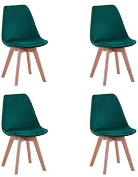 BenyLed Lot de 4 Chaises de Salle à Manger en Velours avec Assise Rembourrée et Pieds en Bois Idéal pour Salle à Manger, Salon, Chambre, etc. (Vert foncé) BenyLed Lot de 4 Chaises de Salle à Manger en Velours avec Assise Rembourrée et Pieds en Bois Idéal pour Salle à Manger, Salon, Chambre, etc. (Vert foncé)