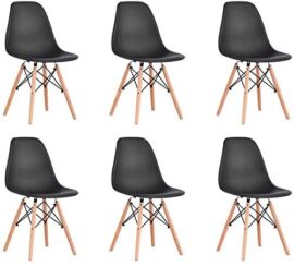 BenyLed Lot de 6 Chaises de Salle à Manger Contemporaines en Plastique Design Rétro Chaise D'appoint pour Salle à Manger, Cuisine, Bureau, Restaurant, etc (Noir)