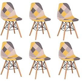 BenyLed Lot de 6 Chaises de Salle à Manger Rétro Patchwork Chaise Tissu Salle à Manger Chaise pour Cuisine Salle à Manger (Jaune-6pcs) BenyLed Lot de 6 Chaises de Salle à Manger Rétro Patchwork Chaise Tissu Salle à Manger Chaise pour Cuisine Salle à Manger (Jaune-6pcs)